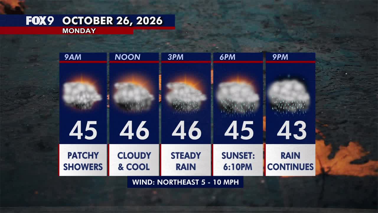 Minnesota weather: Wet, cloudy and cool Monday — FOX 9, Apple Valley Community news